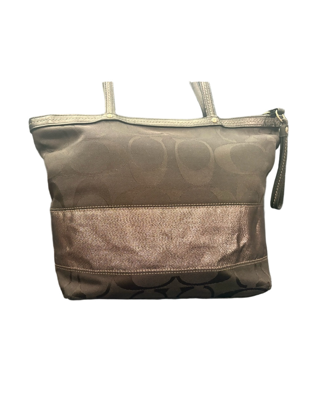 COACH Signature Stripe Tote Bag Black Jacquard Canvas Metallic Accent EUC - Picture 4 of 16